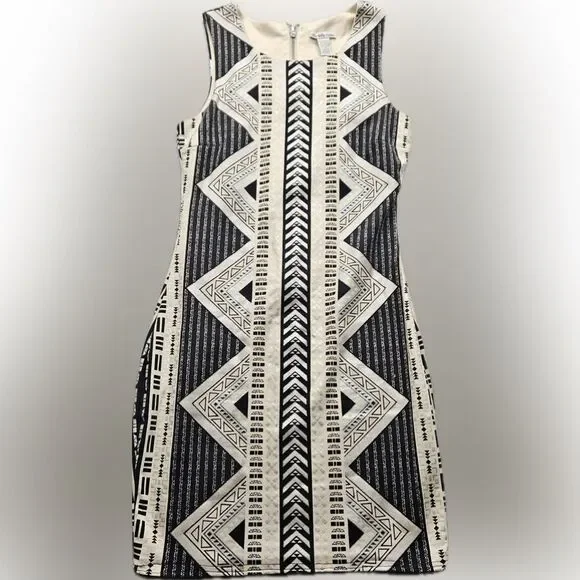Aztec Print Bodycon Beige and Black Dress - Picture 1 of 7